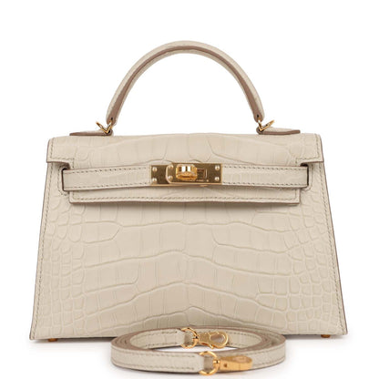 Hermes Kelly 20 Sellier Beton Mate Alligator Gold Hardware