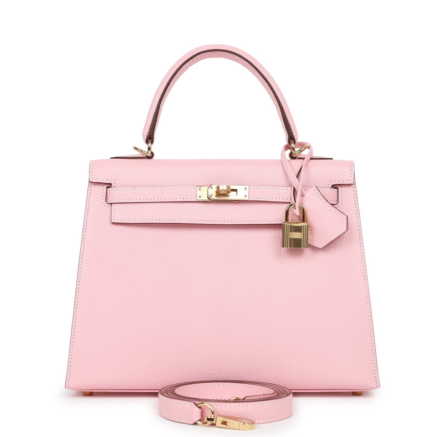 Hermes Kelly 25 Sellier Rose Sakura Chevre Permabrass Hardware