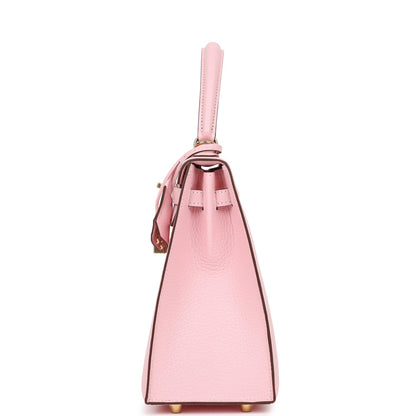 Hermes Kelly 25 Sellier Rose Sakura Chevre Permabrass Hardware