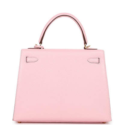 Hermes Kelly 25 Sellier Rose Sakura Chevre Permabrass Hardware