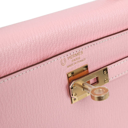 Hermes Kelly 25 Sellier Rose Sakura Chevre Permabrass Hardware