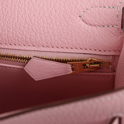 Hermes Kelly 25 Sellier Rose Sakura Chevre Permabrass Hardware