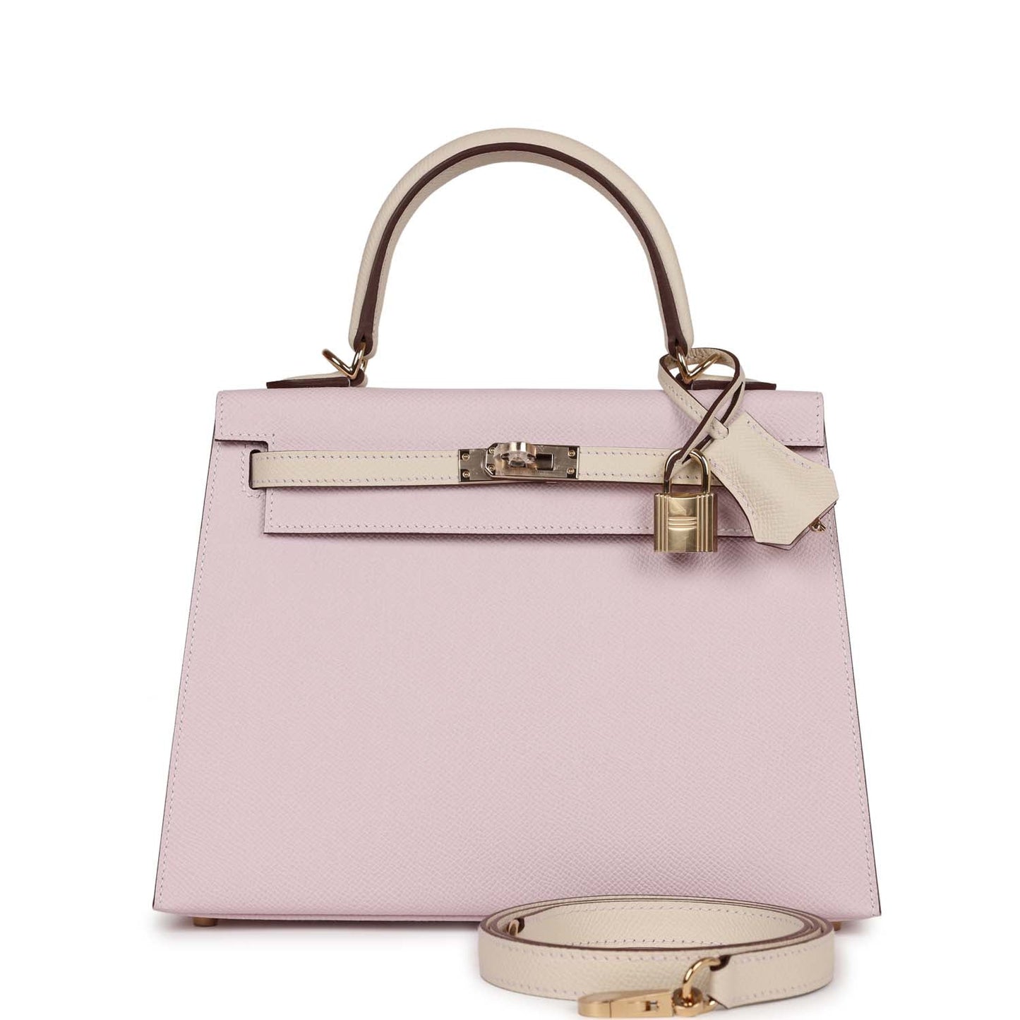Hermes Kelly 25 Sellier Mauve Pale and Craie Epsom Permabrass Hardware