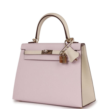 Hermes Kelly 25 Sellier Mauve Pale and Craie Epsom Permabrass Hardware