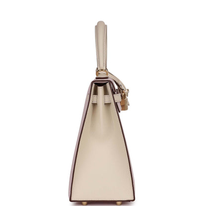 Hermes Kelly 25 Sellier Mauve Pale and Craie Epsom Permabrass Hardware