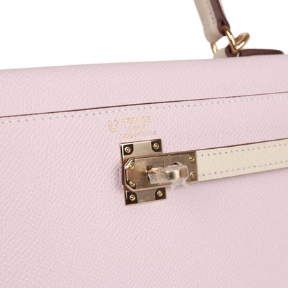 Hermes Kelly 25 Sellier Mauve Pale and Craie Epsom Permabrass Hardware