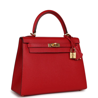 Hermes Kelly 25 Sellier Rouge Casaque Epsom Gold Hardware