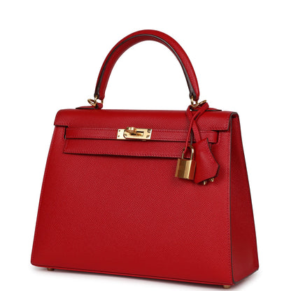 Hermes Kelly 25 Sellier Rouge Casaque Epsom Gold Hardware