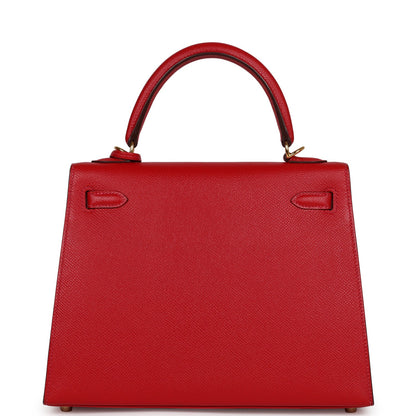 Hermes Kelly 25 Sellier Rouge Casaque Epsom Gold Hardware