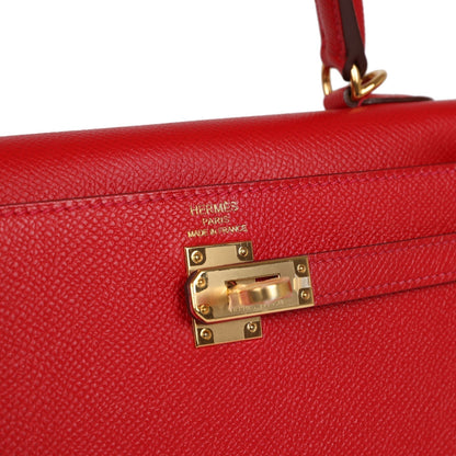 Hermes Kelly 25 Sellier Rouge Casaque Epsom Gold Hardware