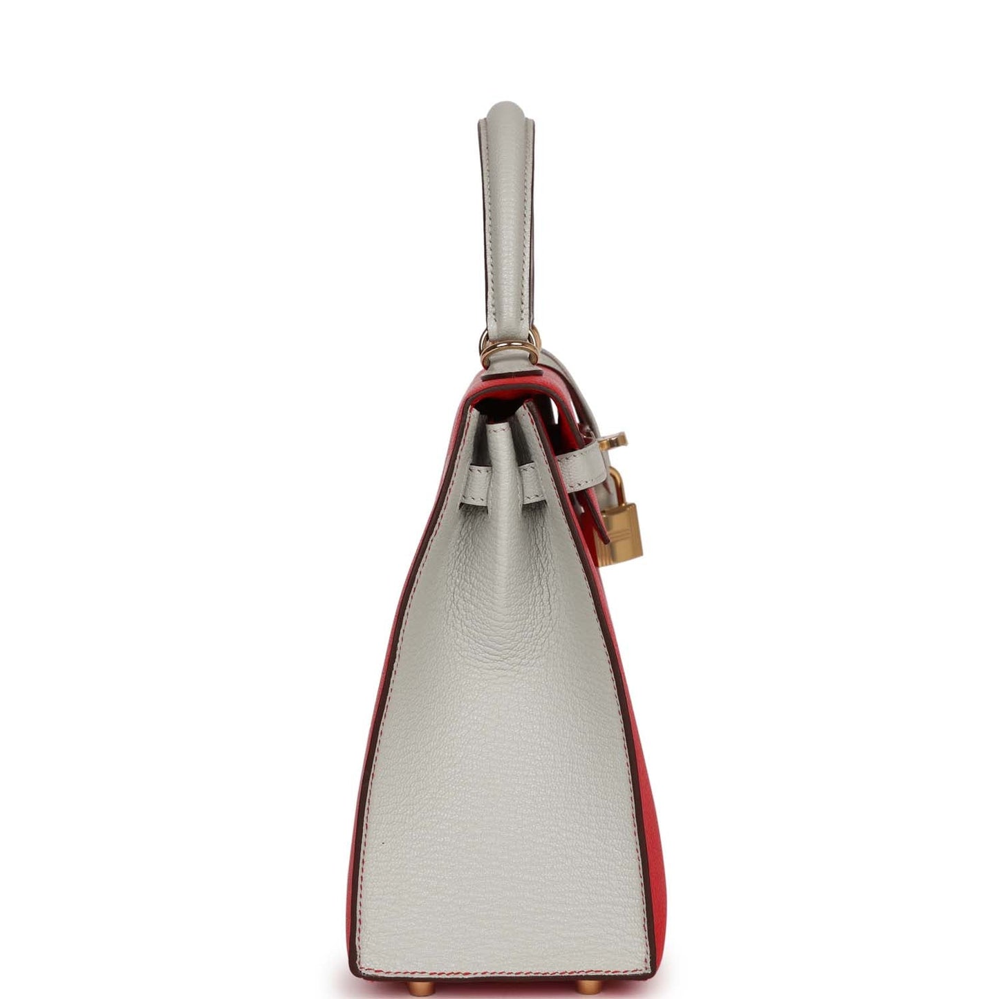 Hermes Kelly 25 Sellier Rouge De Coeur and Gris Perle Chevre Mysore Permabrass Hardware