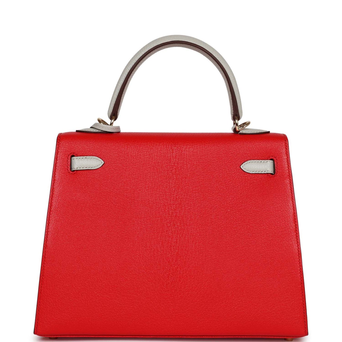Hermes Kelly 25 Sellier Rouge De Coeur and Gris Perle Chevre Mysore Permabrass Hardware