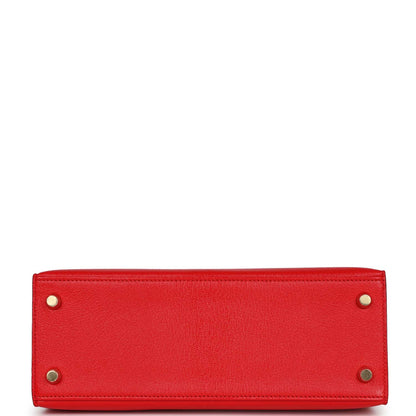 Hermes Kelly 25 Sellier Rouge De Coeur and Gris Perle Chevre Mysore Permabrass Hardware