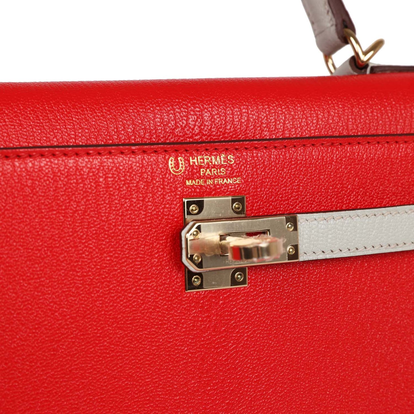 Hermes Kelly 25 Sellier Rouge De Coeur and Gris Perle Chevre Mysore Permabrass Hardware
