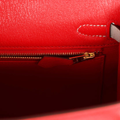 Hermes Kelly 25 Sellier Rouge De Coeur and Gris Perle Chevre Mysore Permabrass Hardware