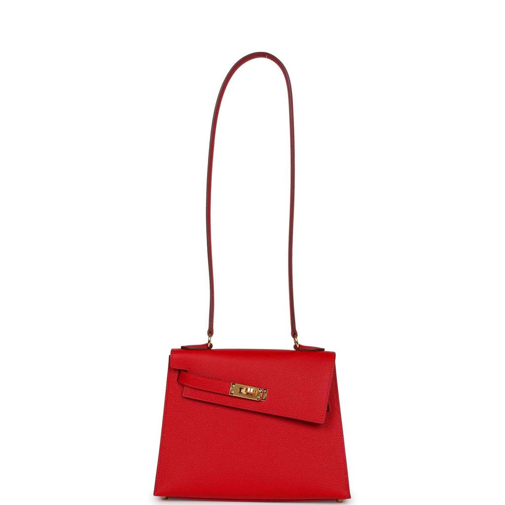 Hermes Kelly 20 Sellier en Desordre Rouge De Coeur Epsom Gold Hardware