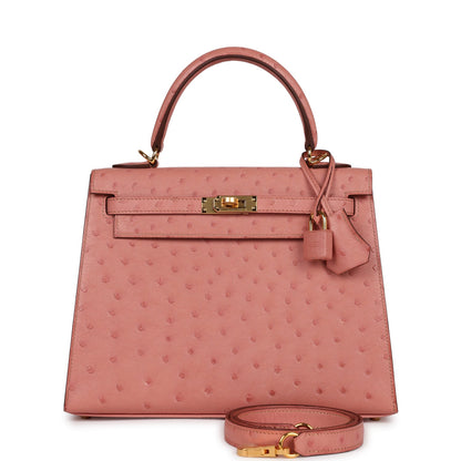 Hermes Kelly 25 Sellier Terre Cuite Ostrich Gold Hardware