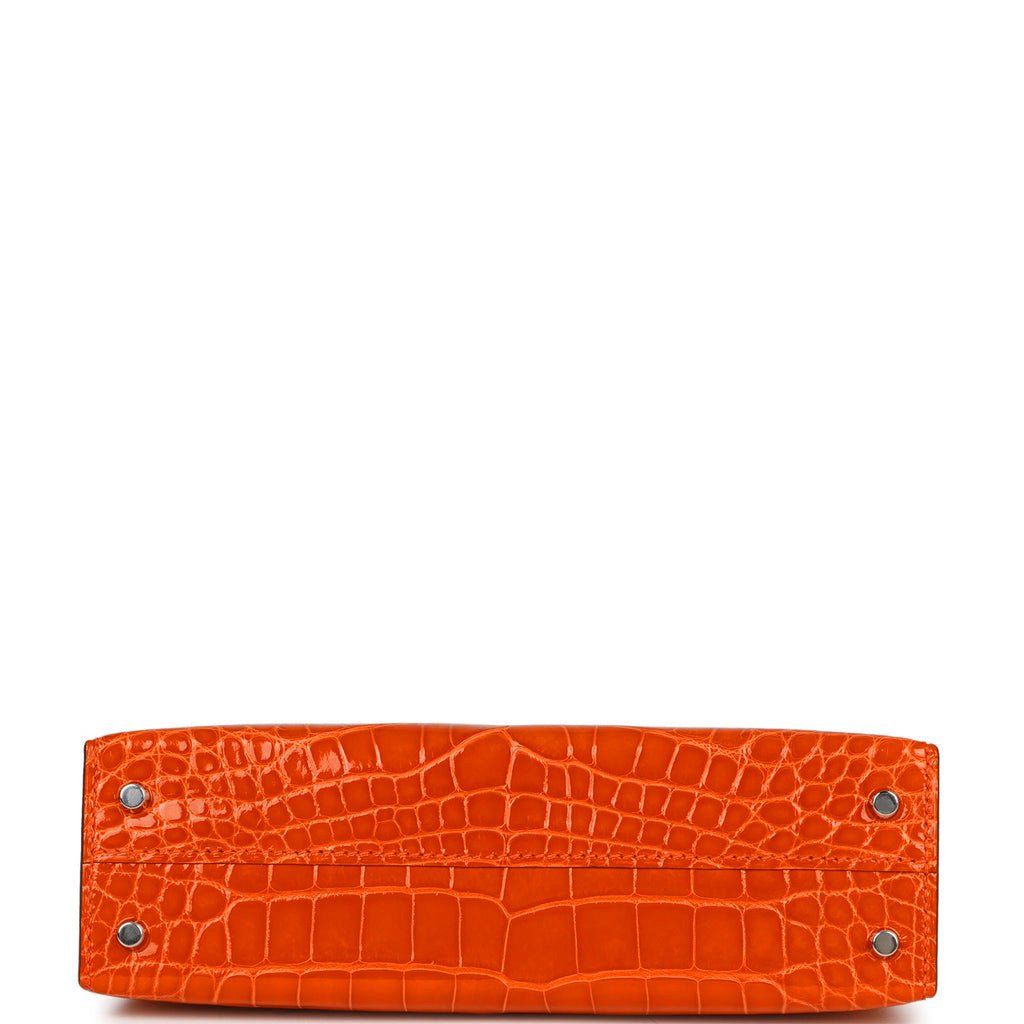 Hermes Kelly 20 Sellier Orange Poppy Shiny Alligator Palladium Hardware