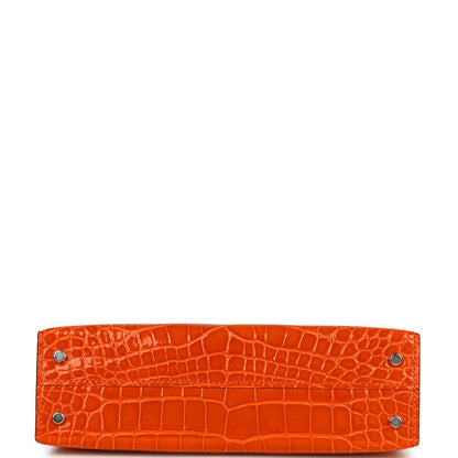 Hermes Kelly 20 Sellier Orange Poppy Shiny Alligator Palladium Hardware