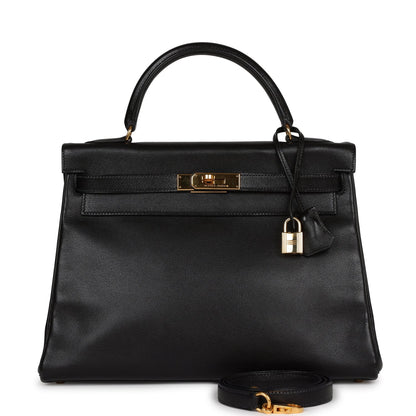 Hermes Kelly 32 Retourne Black Gulliver Gold Hardware