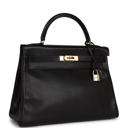 Hermes Kelly 32 Retourne Black Gulliver Gold Hardware