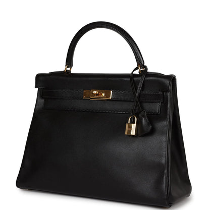 Hermes Kelly 32 Retourne Black Gulliver Gold Hardware