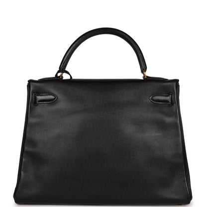 Hermes Kelly 32 Retourne Black Gulliver Gold Hardware