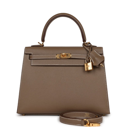 Hermes Kelly 25 Sellier Etoupe Epsom Gold Hardware