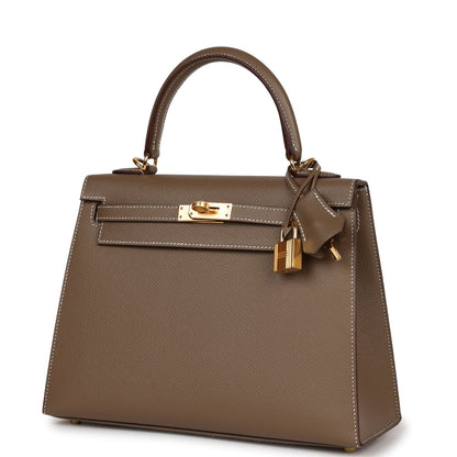 Hermes Kelly 25 Sellier Etoupe Epsom Gold Hardware