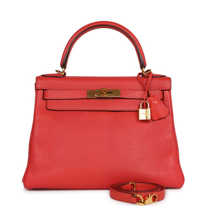 Hermes Kelly 28 Retourne Rouge Pivoine Togo Gold Hardware