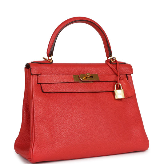 Hermes Kelly 28 Retourne Rouge Pivoine Togo Gold Hardware