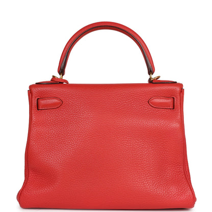 Hermes Kelly 28 Retourne Rouge Pivoine Togo Gold Hardware