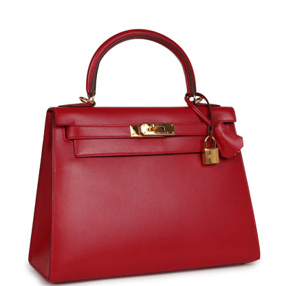 Hermes Kelly 28 Sellier Rouge Vif Tadelakt Gold Hardware
