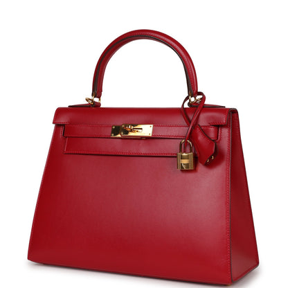 Hermes Kelly 28 Sellier Rouge Vif Tadelakt Gold Hardware