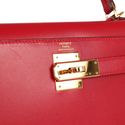 Hermes Kelly 28 Sellier Rouge Vif Tadelakt Gold Hardware