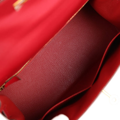 Hermes Kelly 28 Sellier Rouge Vif Tadelakt Gold Hardware