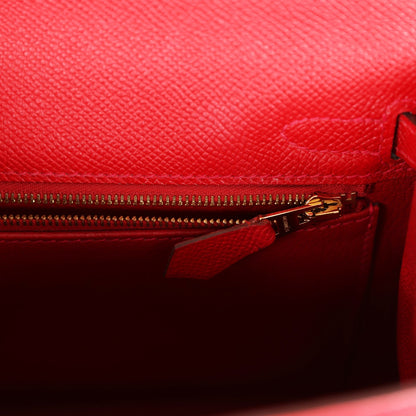 Hermes Kelly 25 Sellier Rouge Casaque Epsom Gold Hardware