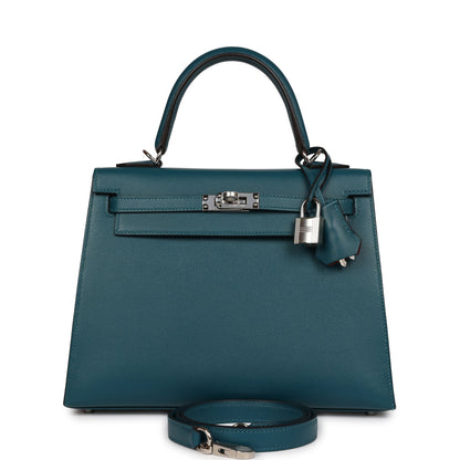 Hermes Kelly 25 Sellier Vert Bosphore Verso Madame Palladium Hardware