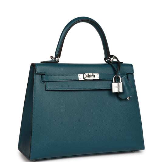 Hermes Kelly 25 Sellier Vert Bosphore Verso Madame Palladium Hardware