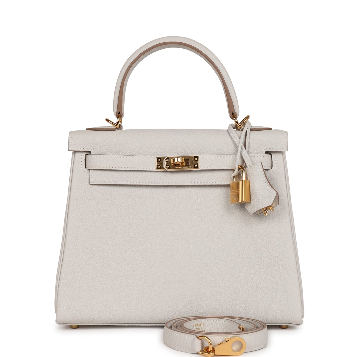 Hermes Kelly 25 Retourne Gris Pale Togo Gold Hardware