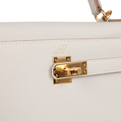 Hermes Kelly 25 Retourne Gris Pale Togo Gold Hardware