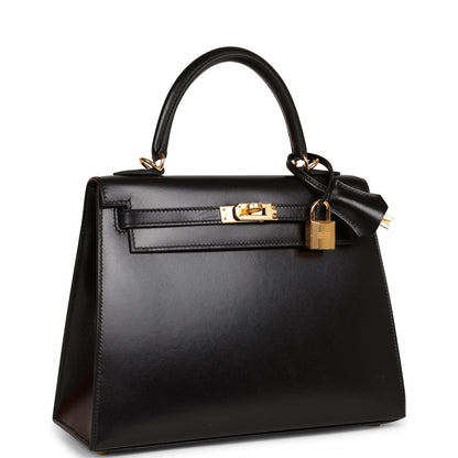 Hermes Kelly 25 Sellier Black Box Gold Hardware