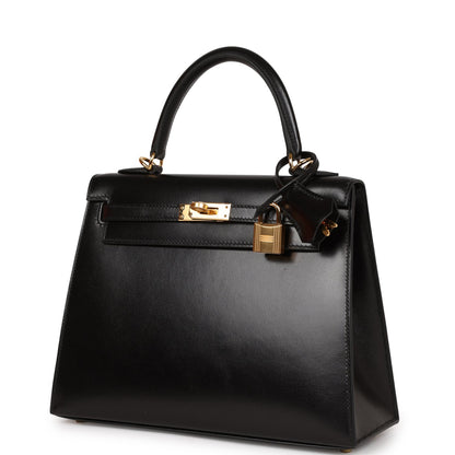 Hermes Kelly 25 Sellier Black Box Gold Hardware