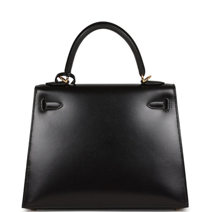 Hermes Kelly 25 Sellier Black Box Gold Hardware