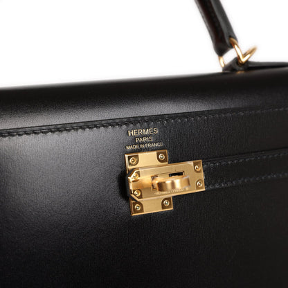 Hermes Kelly 25 Sellier Black Box Gold Hardware