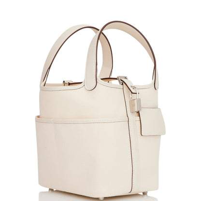 Hermes Picotin Cargo 18 Nata Swift and Toile Canvas Palladium Hardware