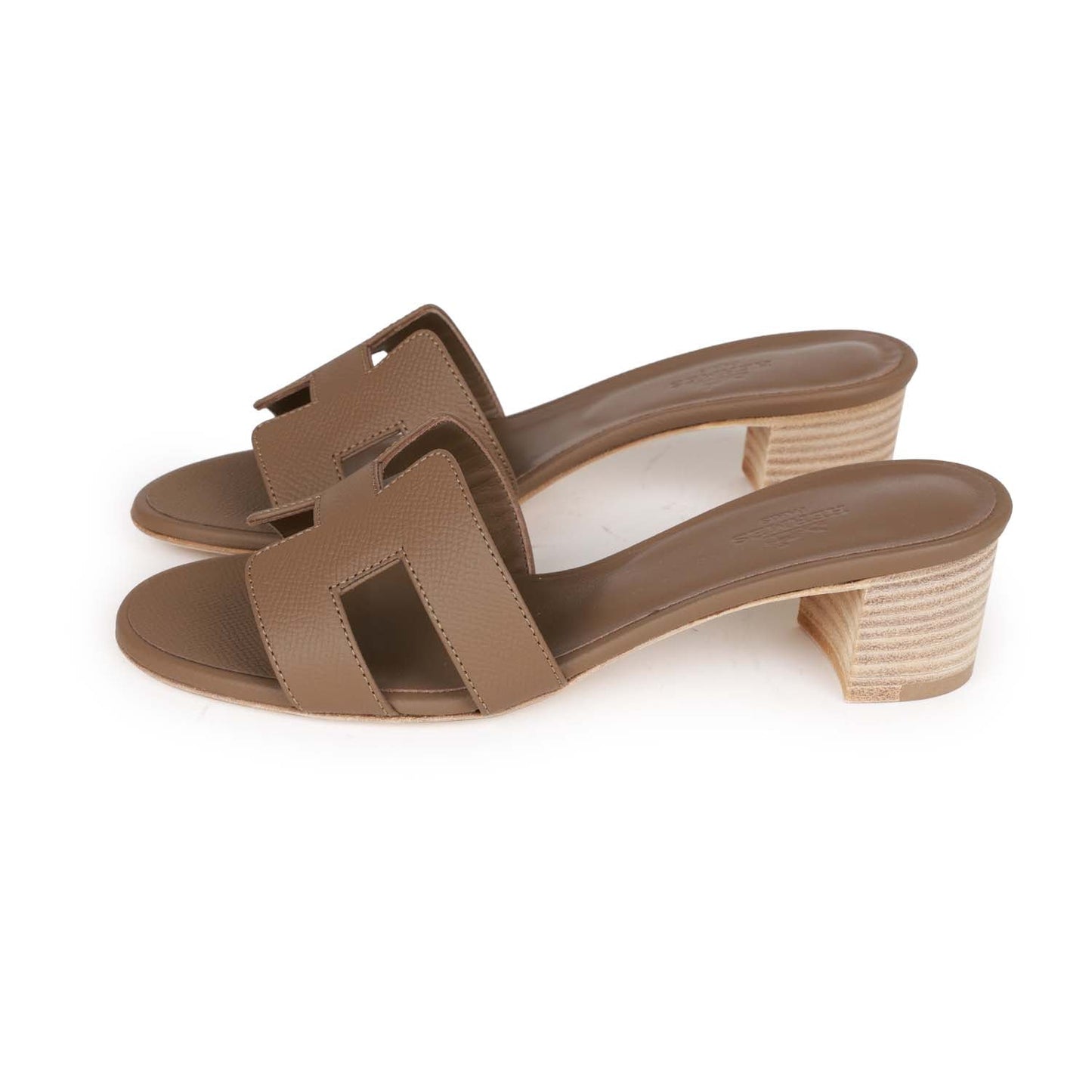 Hermes Oasis Sandals Etoupe Epsom Block Heels 35