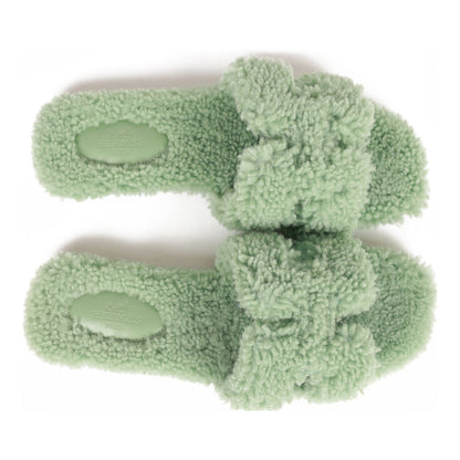 Hermes Oran Sandals Vert D'eau Woolskin 37.5