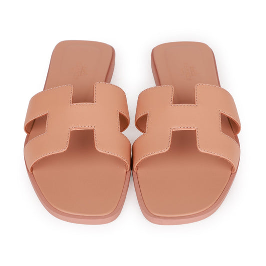 Hermes Oran Sandals Rouge Blush Box Calfskin 38