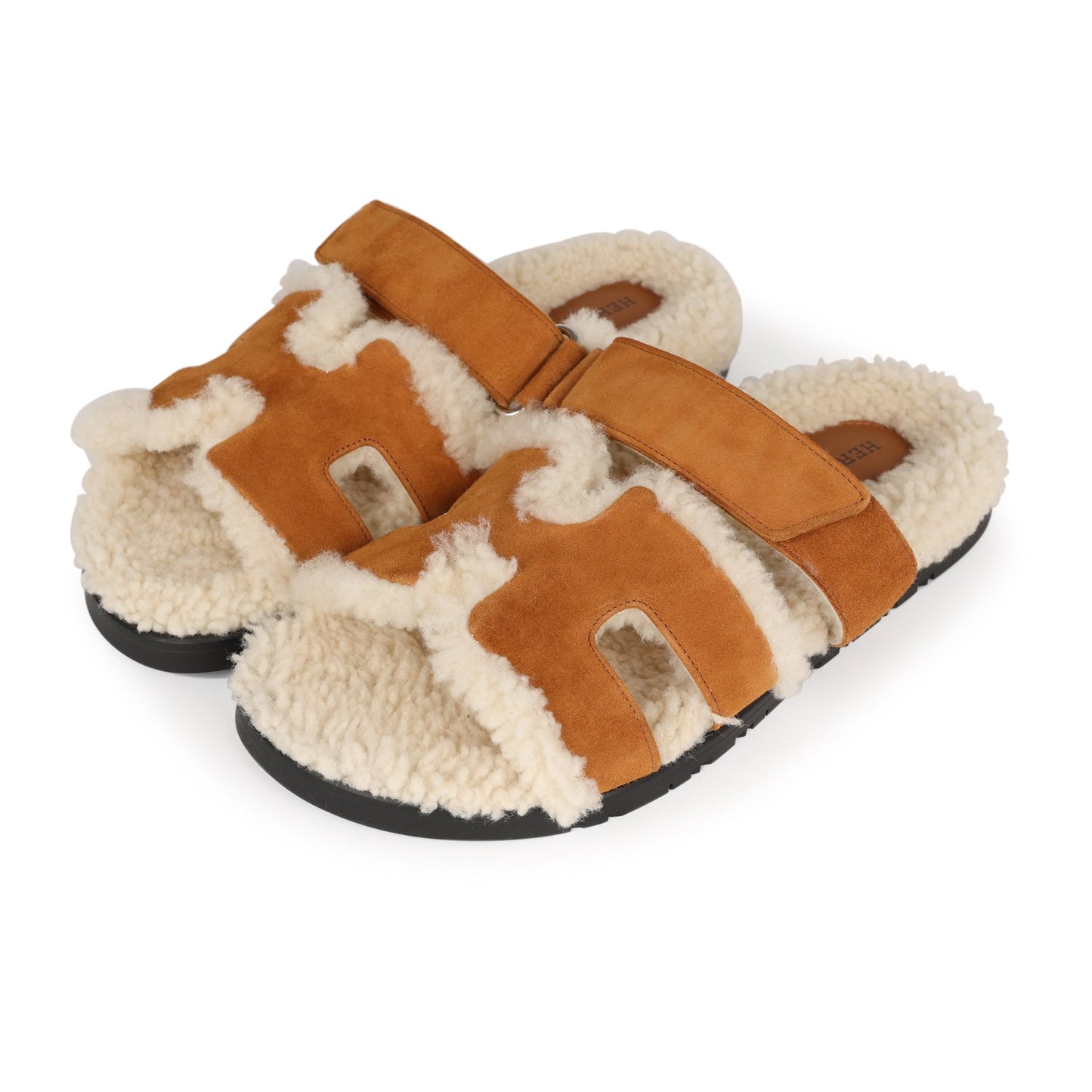 Hermes Chypre Teddy Sandals Kraft Suede 38 EU